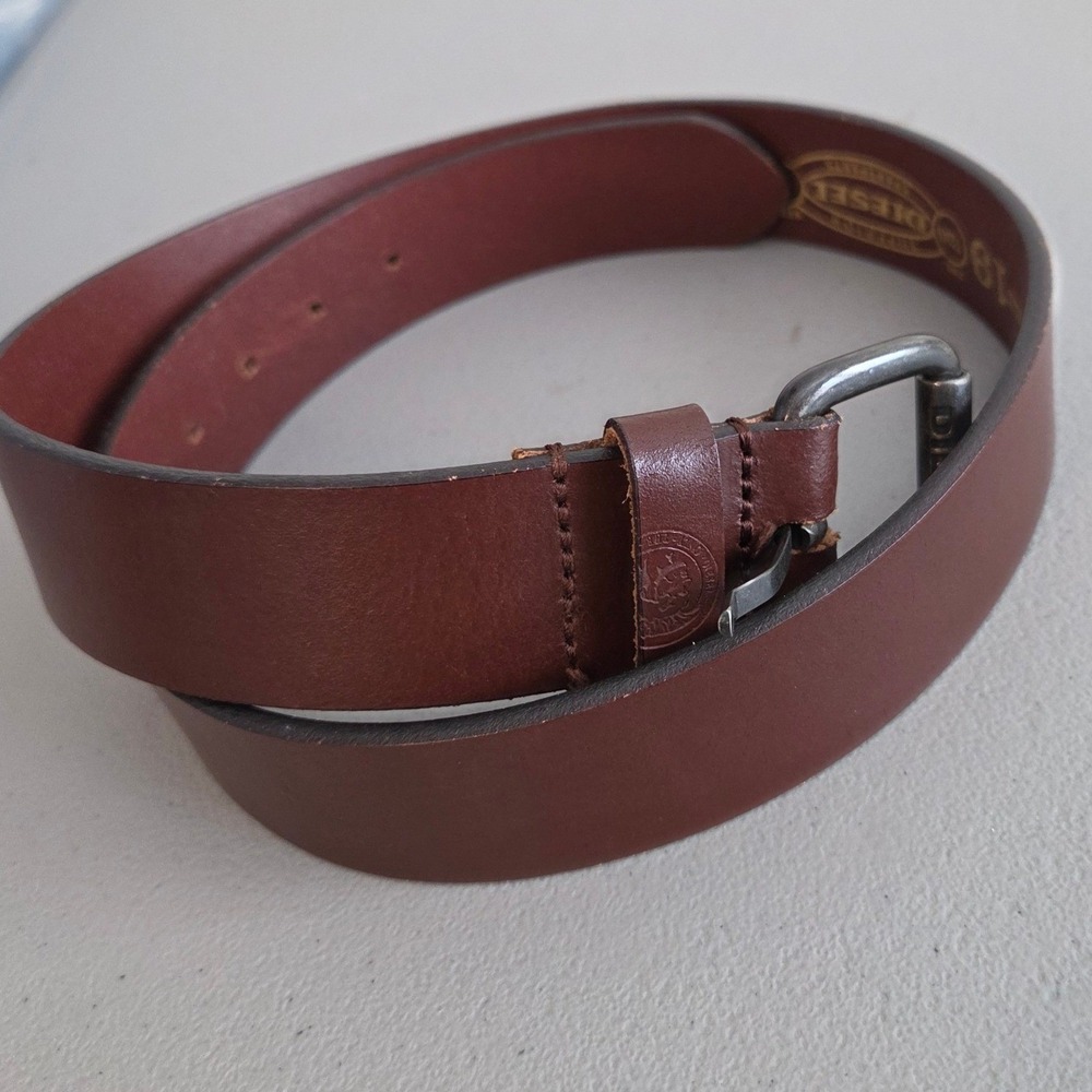 Diesel Extra Tough Buffalo Leather Belt Brown Size 36 Made Romania Moto Biker
